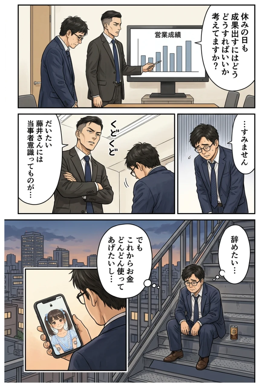 漫画 年下の部長に詰められ非常階段で辞めたい